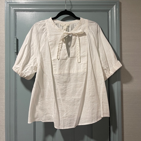 Tie front bow puffy sleeve shirt - Picture 7 of 7